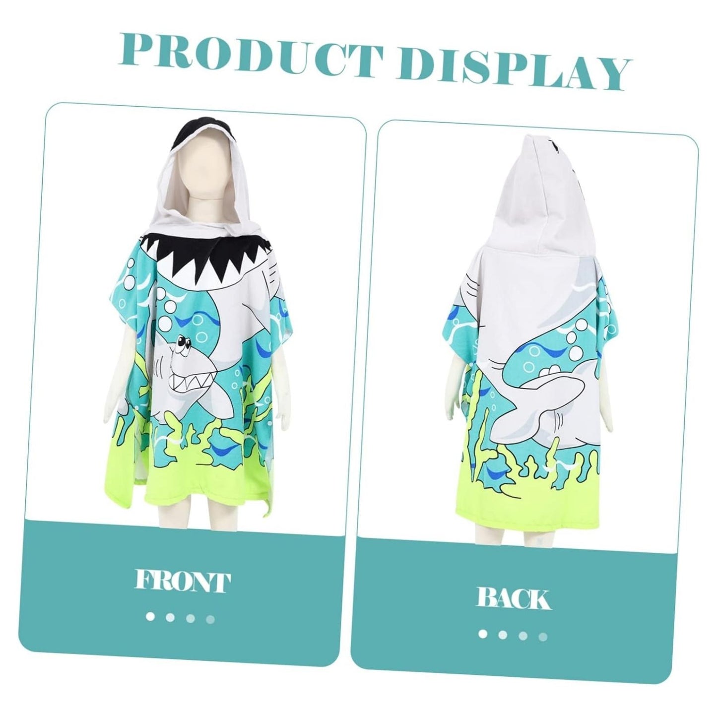 Cute Shark Poncho Towel for Kids | Hooded Beach Bath Towels for Boys & Girls | 60 x 60cm Toddler Pool Towel with Hood