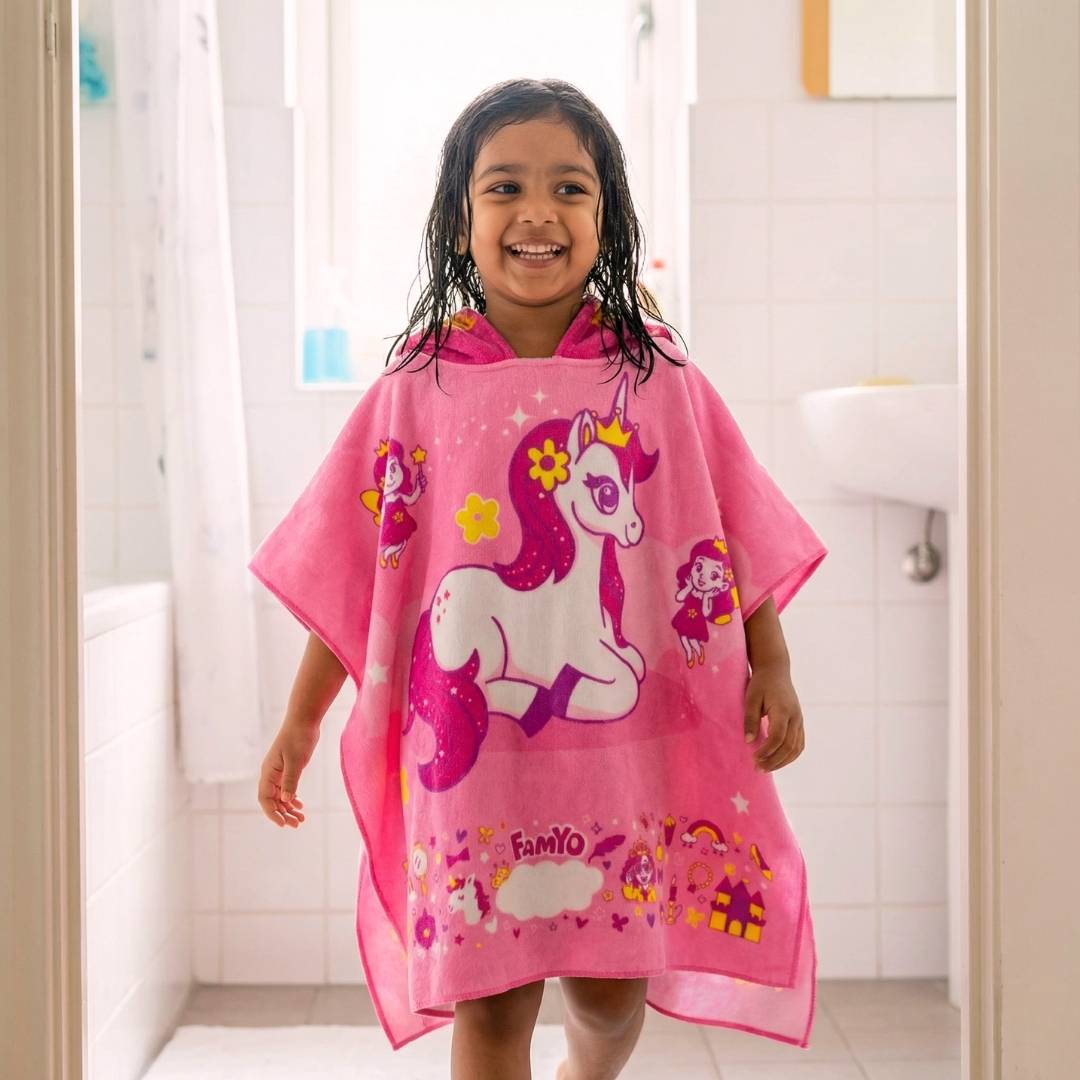 June the Unicorn Comfort Set for Kids | Glow Bedsheet, Glow Blanket & Hooded Poncho Towel Combo