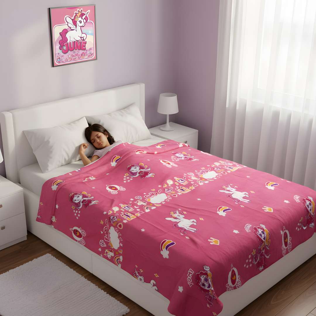 June the Unicorn Comfort Set for Kids | Glow Bedsheet, Glow Blanket & Hooded Poncho Towel Combo