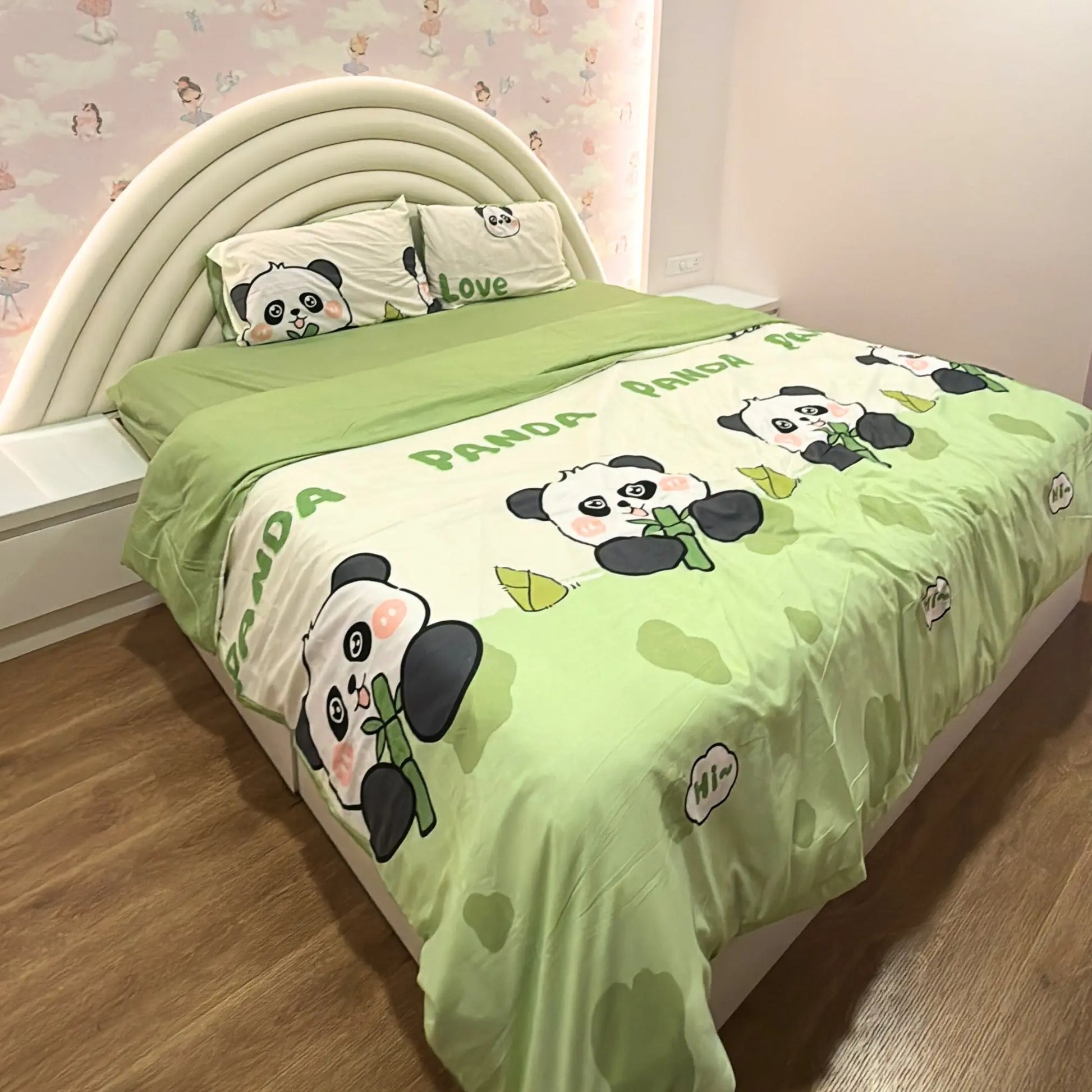 Famyo's Green Panda and Bamboo Comforter Bedding Set for Kids room makeover 