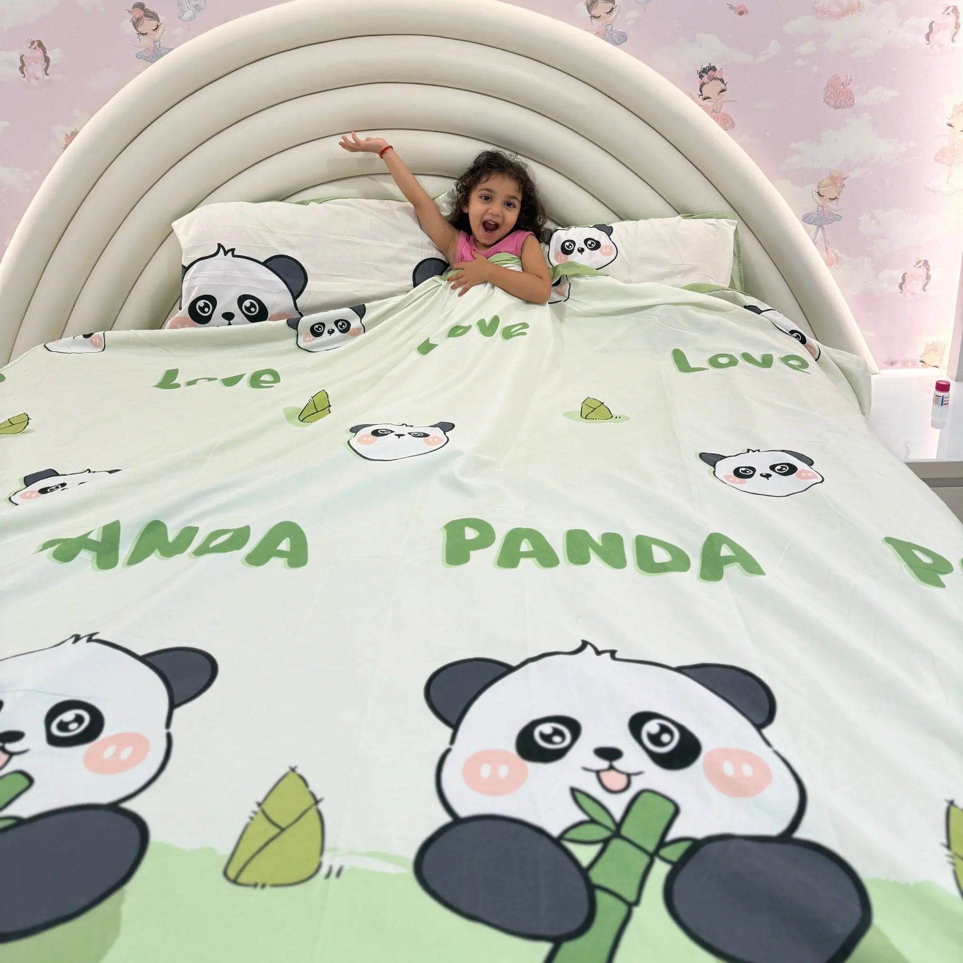 Kids nighttime fun in soft, cozy and stylish Famyo Green Panda Comforter Bedding set