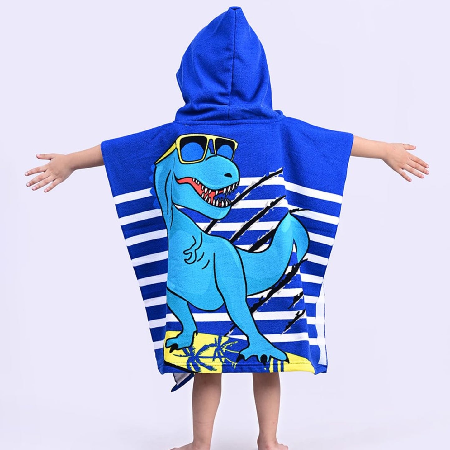 Cool Blue Dino Poncho Bath Towel for Kids, 1-7 years | Quick-Drying Microfiber Kids Towel