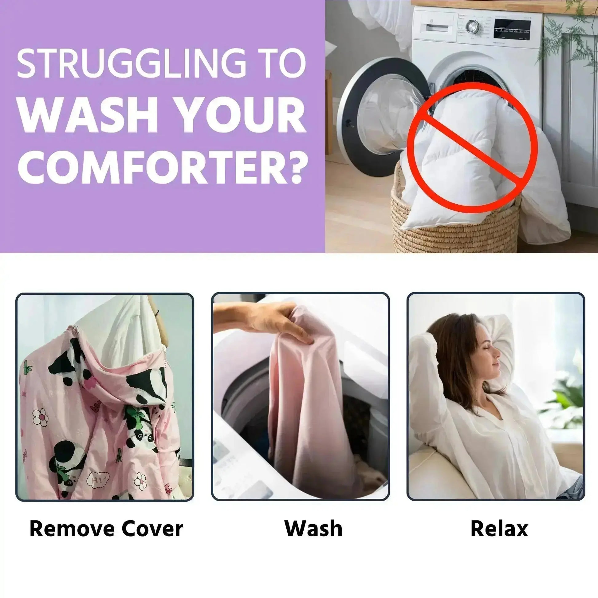 No Struggle to Wash the Comforter: Remove the cover, wash and relax