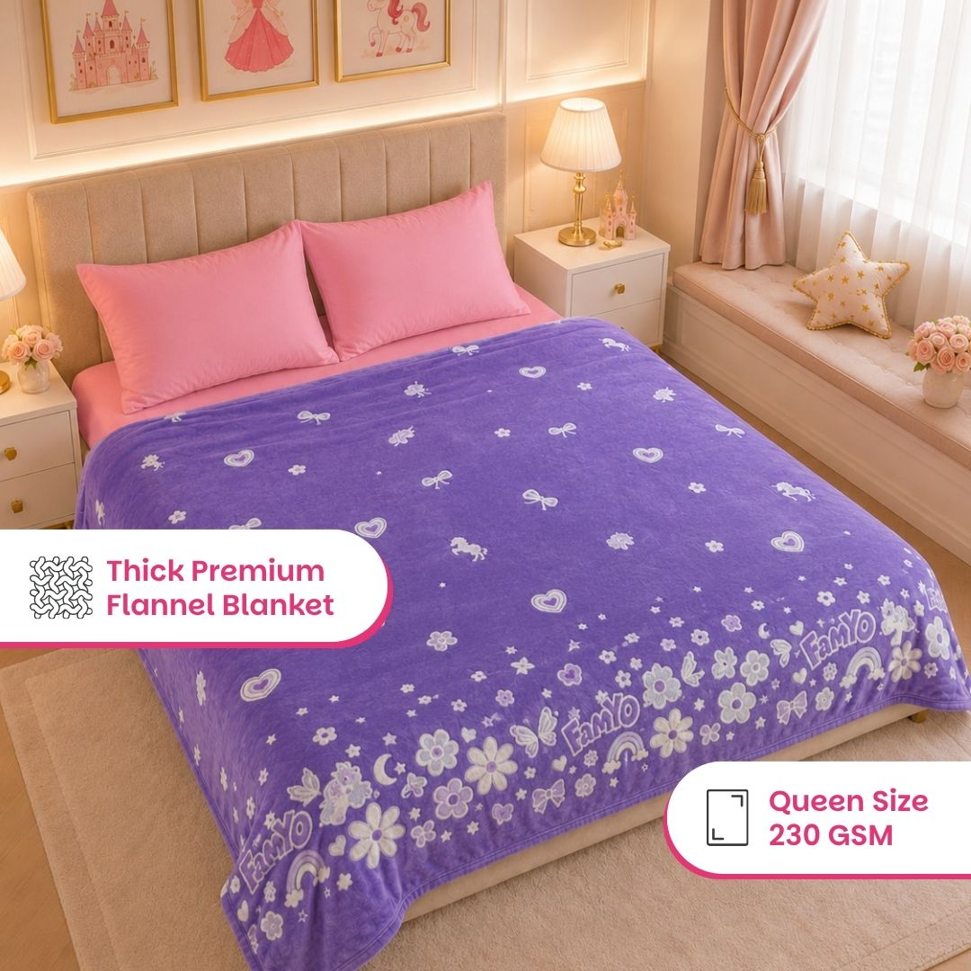 Lavender Unicorn Glow Blanket & June the Unicorn Glow Bedsheet Set for Kids | 4 PC Glow in the Dark Bedding Set | Queen Size Blanket & King Size Bedsheet