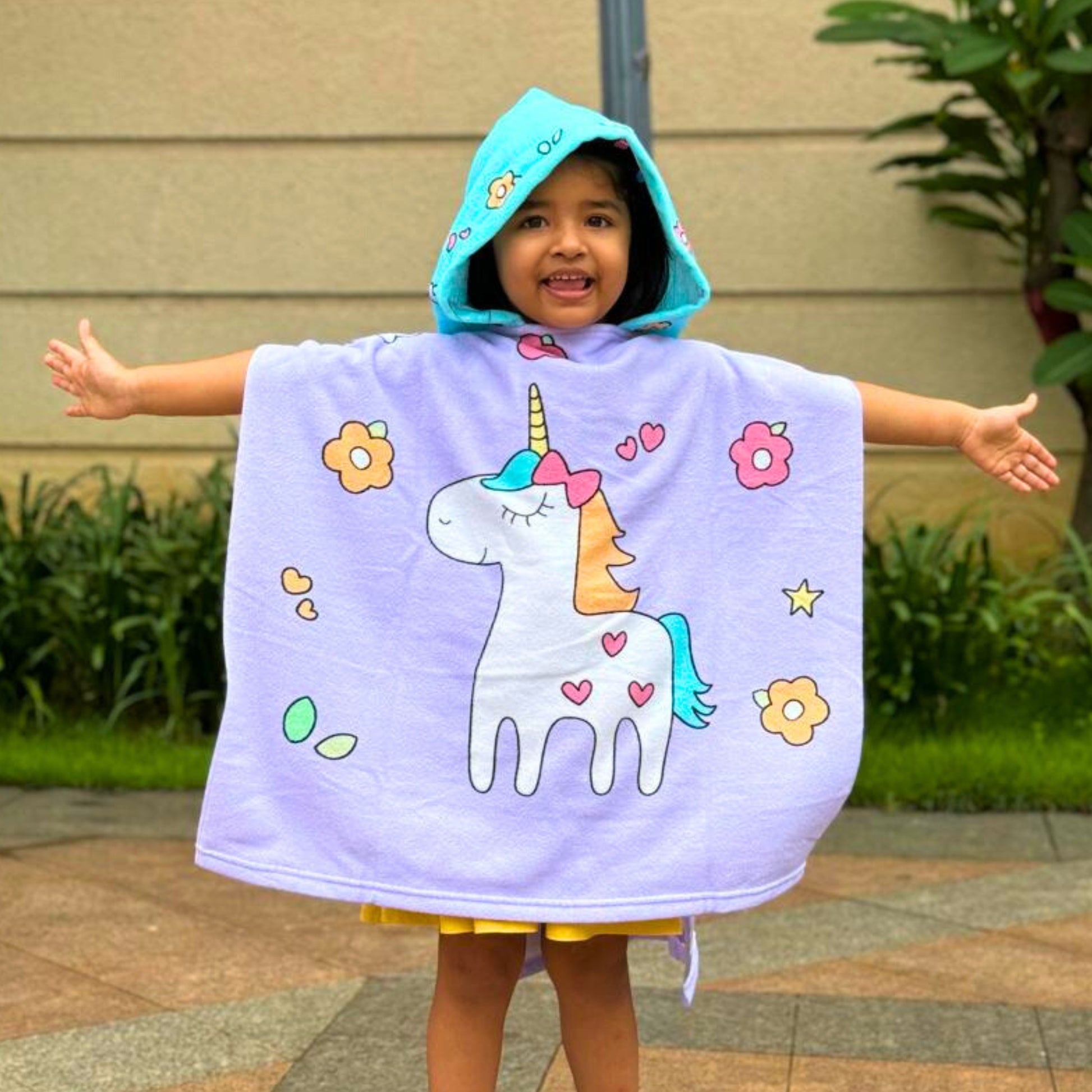 Purple Unicorn Poncho Bath Towel for Kids, 1-7 years | Quick-Drying Microfiber Kids Towel for Bath, Pool & Beach