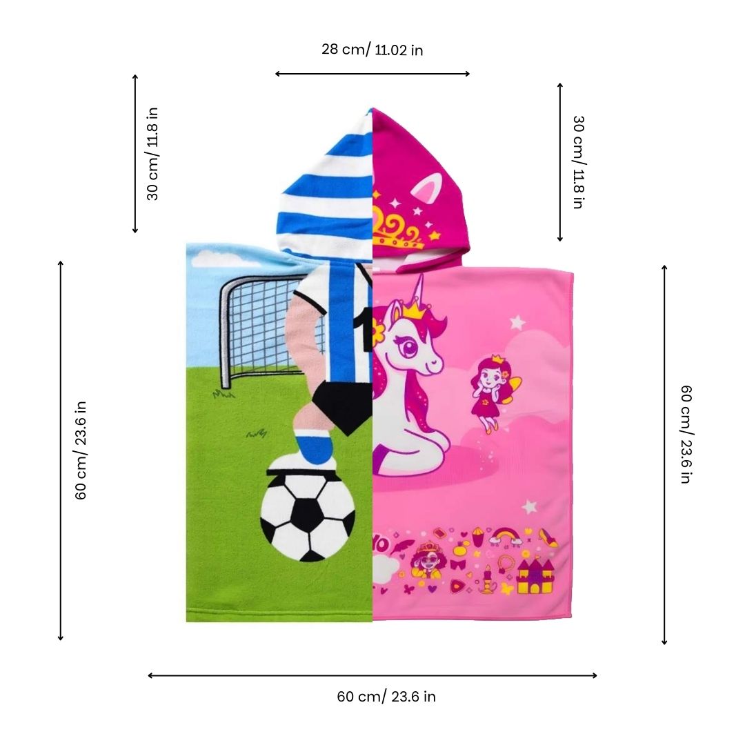Famyo JUne the unicorn & football poncho twoel forkids - hooded, microfiber, soft and best for gifting ages 1-7 years 