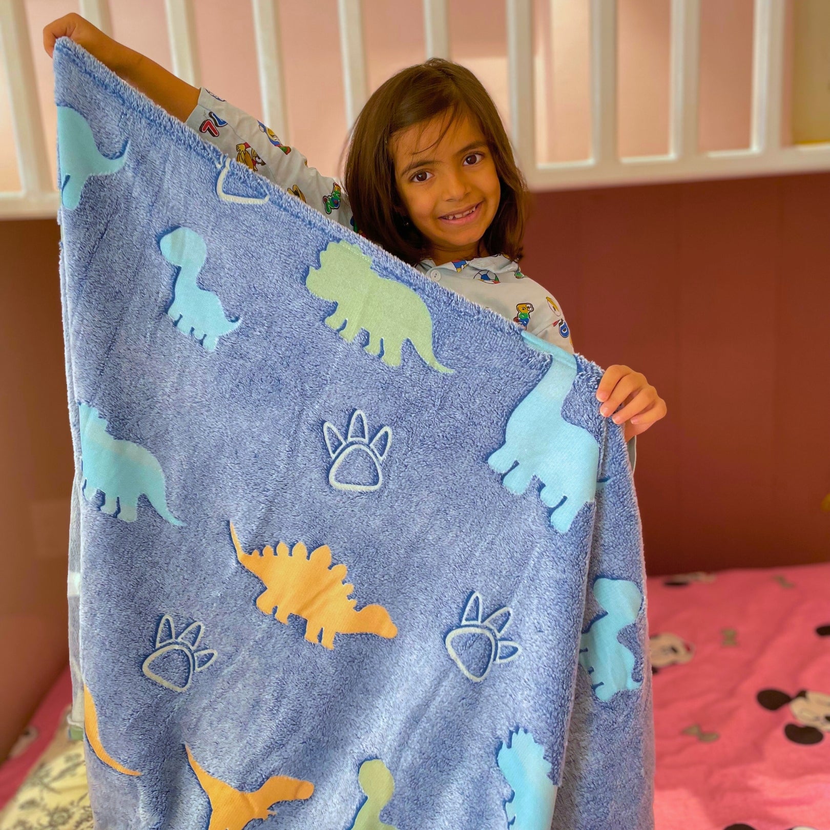 Kids Dinosaur Glow in The Dark Blanket | Queen Size Blankets, 0-15