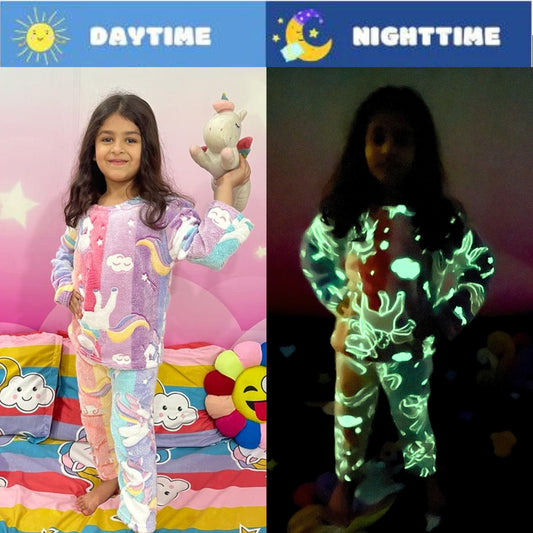 Pink Unicorn Glow in the Dark Kids' Pajamas (4-10 Years) | Cute Summer Night Suits