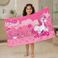 Famyo June the Unicorn Flat Towel for Kids made with premium microfiber fabric featuring quick dry technology, lightweight and travel friendly design, fade resistant print, soft and highly absorbent for bath, beach, swimming and everyday use.