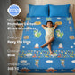 Pack of 2 Rexy the Dino glow bedsheet sets for kids featuring king-size fitted bedsheets, matching pillow covers, premium 300 TC cotton-blend microfiber, glow in the dark design, breathable comfort, elastic corners, and child-safe materials.
