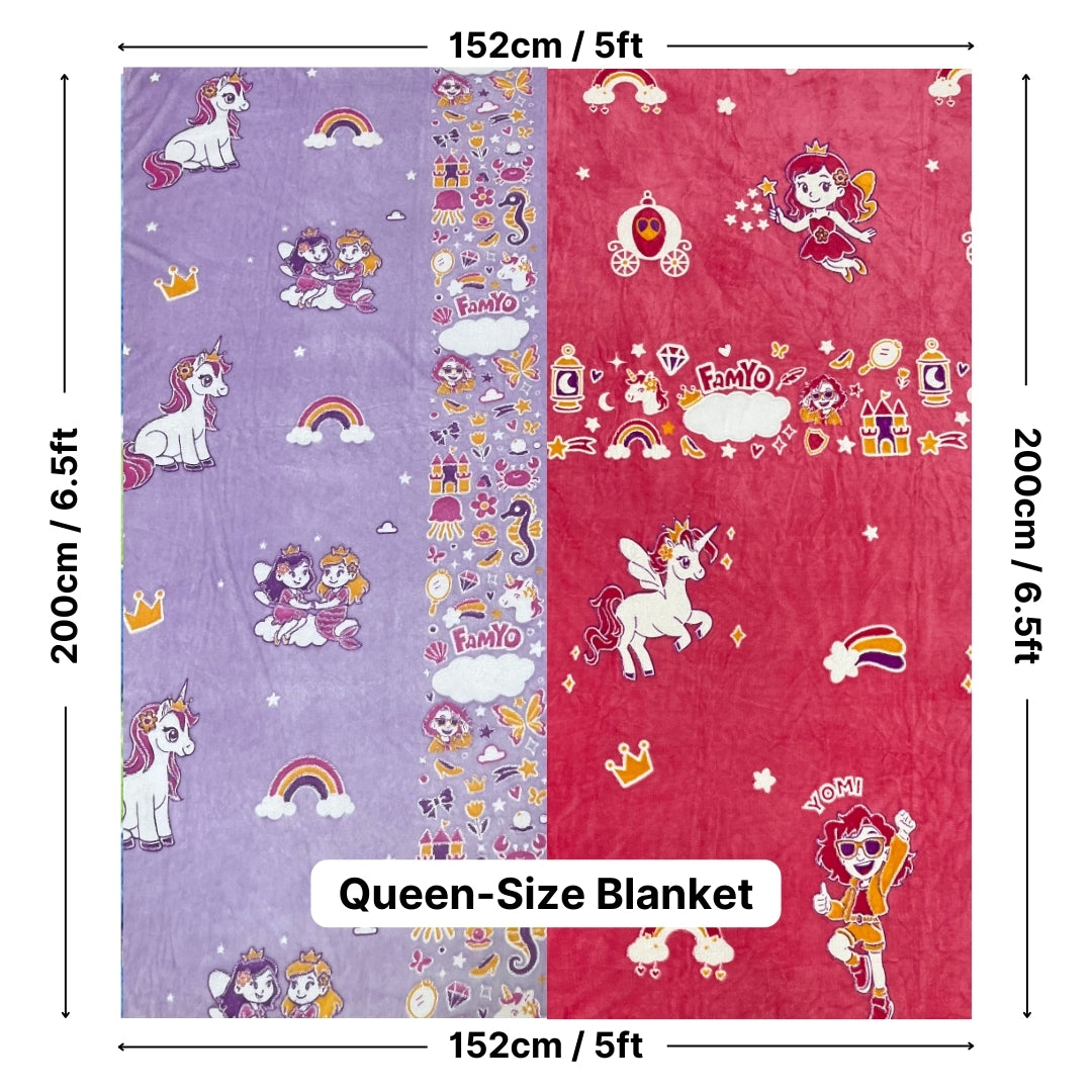 June the Unicorn & Mira Mermaid Glow Maxx Blanket, Set of 2 – Glow Maxx Series | Soft Flannel Queen Size AC Blankets, 200×152 cm