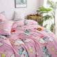 4pc/5pc King Bedding Set- Comforter Cover, Fitted Bedsheet, 2 Pillow Covers, Comforter in Pink Unicorn & Rainbow