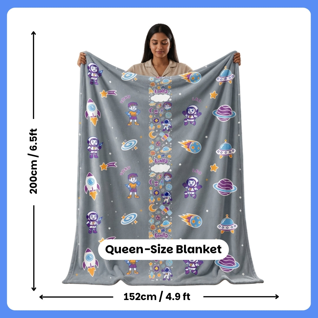 Famyo Leo Astronaut Glow in the dark blanket - all season blanket for kids - queen size