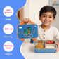 Rexy the Dino bento lunch box for kids featuring 3 stainless steel compartments, 680 ml leakproof design, BPA-free outer body, child-friendly locking clips, organised meal storage, and perfect for school lunches, travel, daycare, and everyday use.