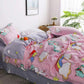 4pc/5pc King Bedding Set- Comforter Cover, Fitted Bedsheet, 2 Pillow Covers, Comforter in Pink Unicorn & Rainbow