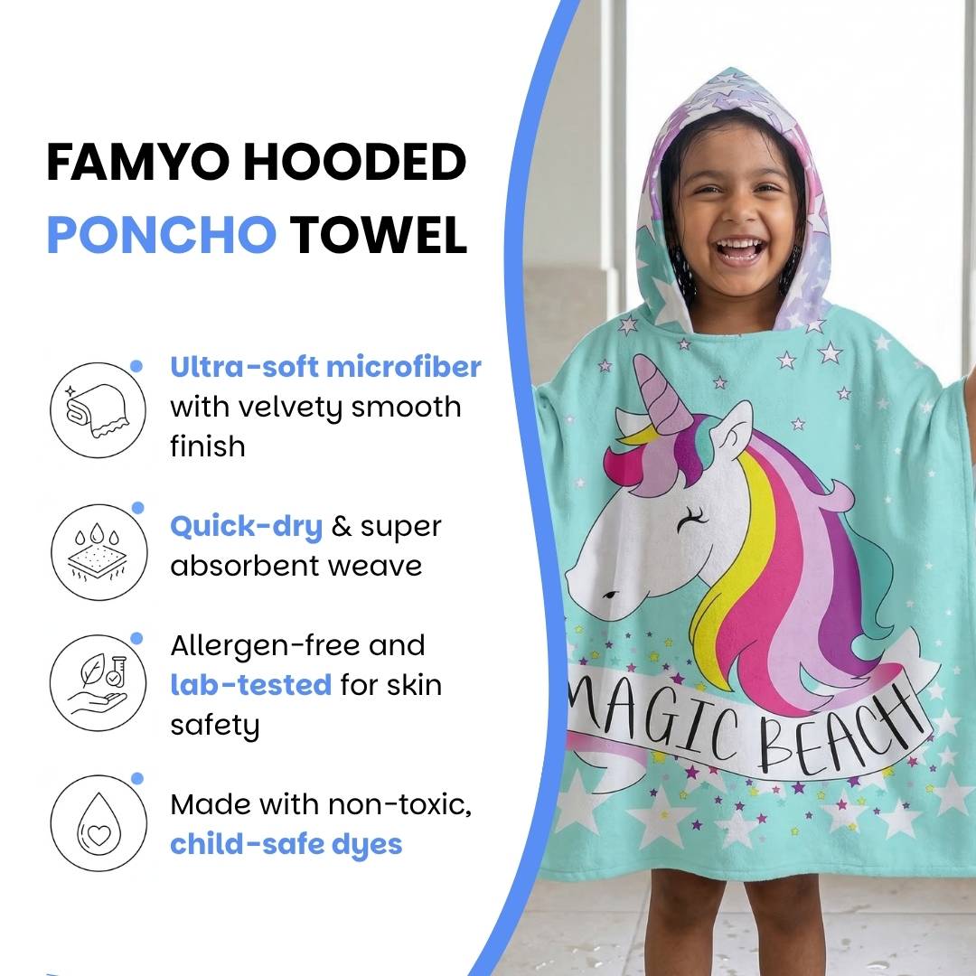 Rexy the Dino & Magic Beach Pink Unicorn Poncho Towels – Set of 2 | Quick-Dry Microfiber Hooded Towels for Kids (1–7 Years)
