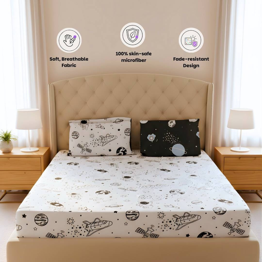 Astronaut in Space 250TC King Bed Sheet Set (Set of 4 or Set of 5)
