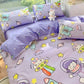 4pc/5pc King Bedding Set- Comforter Cover, Fitted Bedsheet, 2 Pillow Covers, Comforter in Purple Astronaut