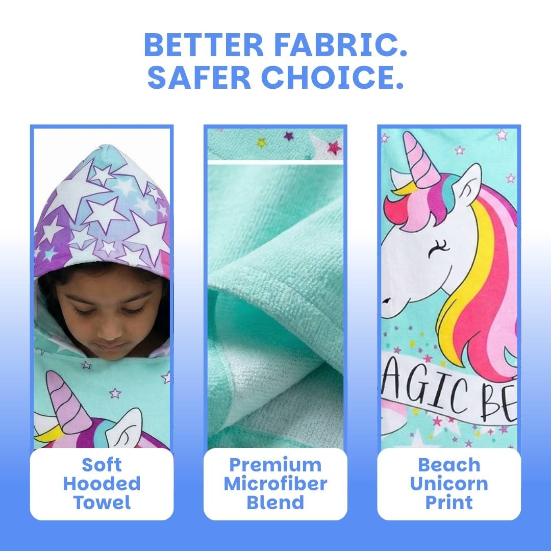 Rexy the Dino & Magic Beach Pink Unicorn Poncho Towels – Set of 2 | Quick-Dry Microfiber Hooded Towels for Kids (1–7 Years)