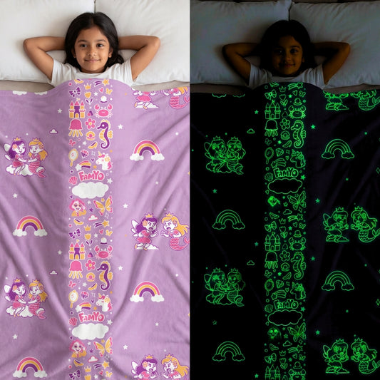 June the Unicorn & Mira the Mermaid Glow Blanket – Glow Maxx Series | Soft Flannel AC Blanket for All-Season | Perfect Gift for Kids