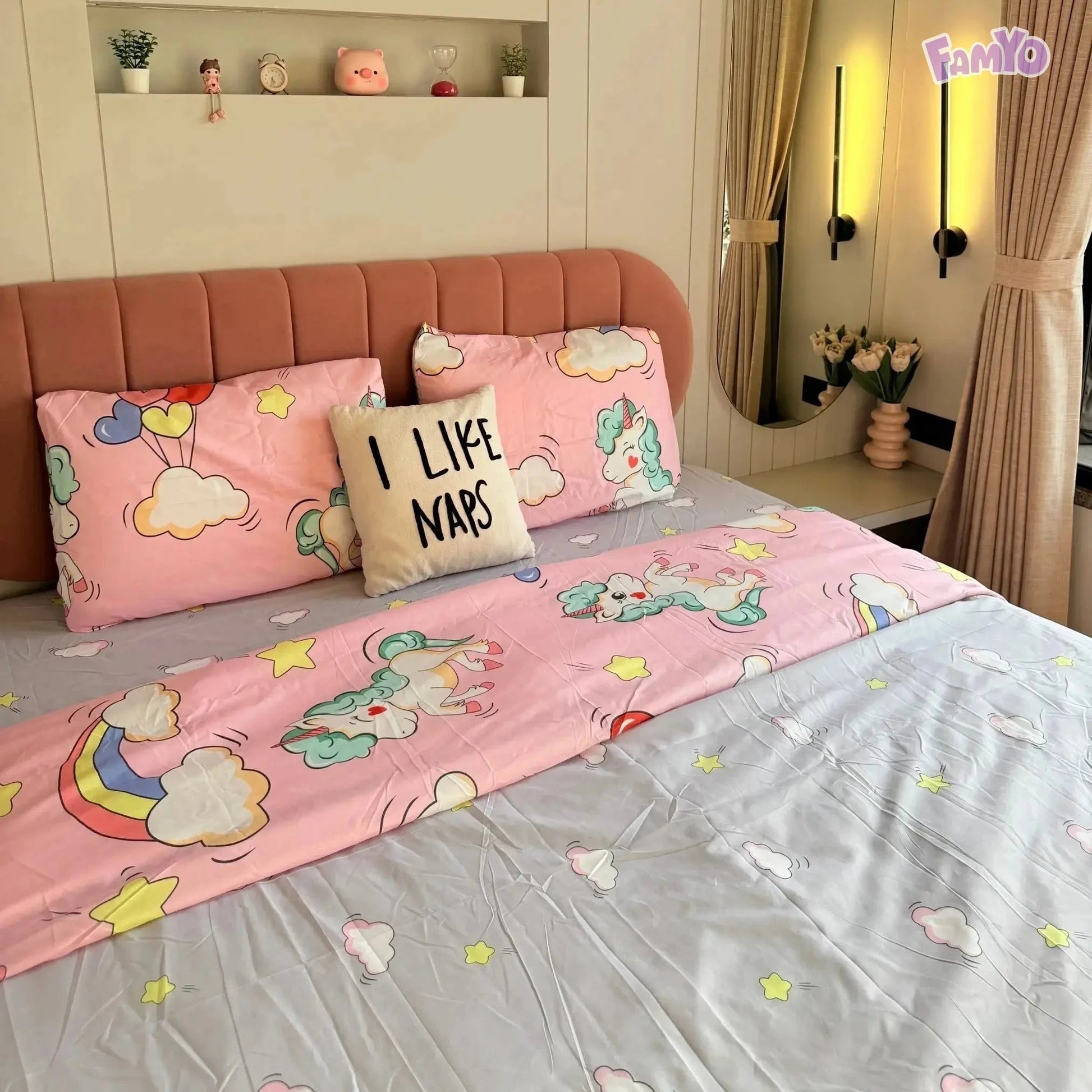 Kids Pink Unicorn Rainbow Bedding Set with Comforter – Famyo