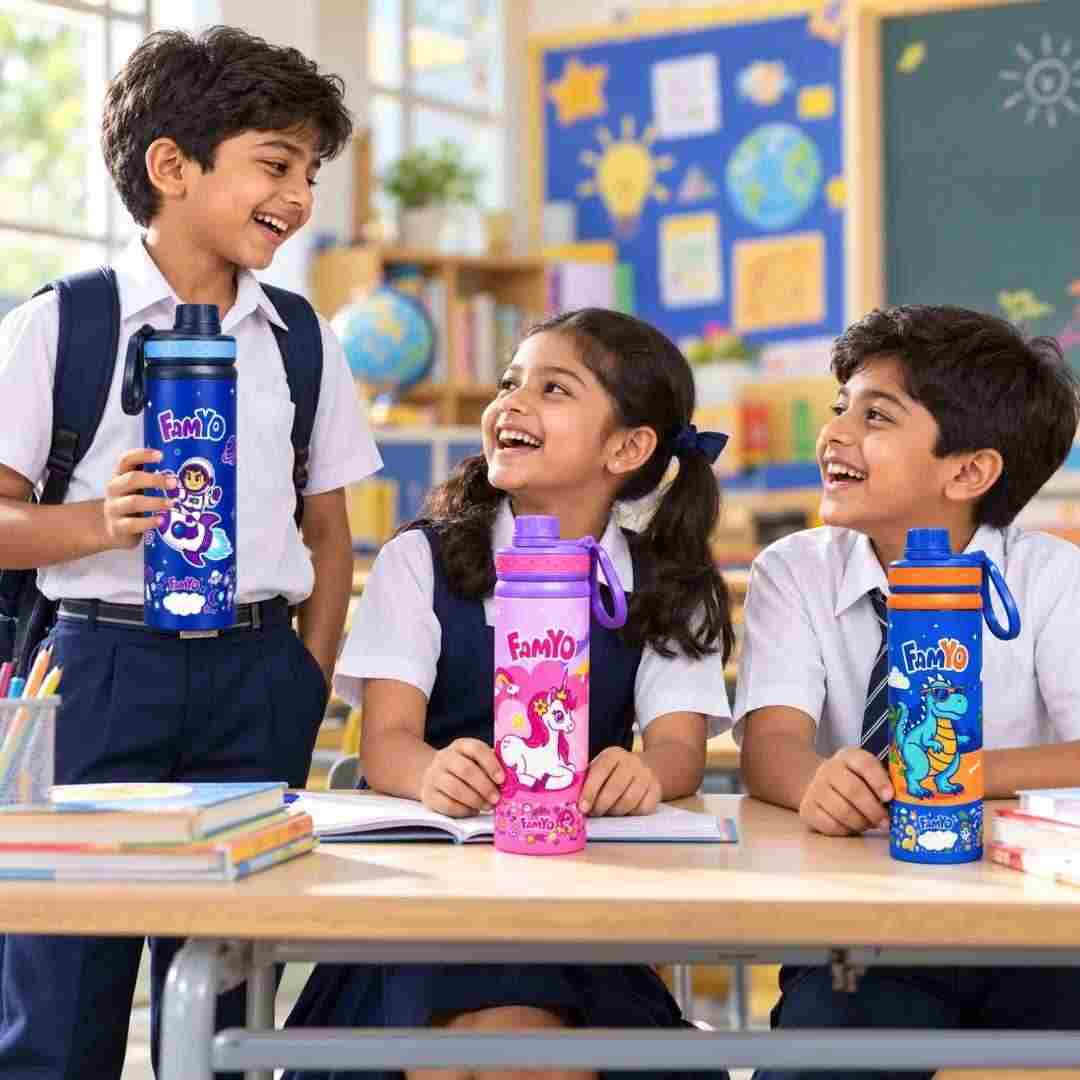 Leo the Astro, Rexy the Dino & June the Unicorn Water Bottle Set of 3 for Kids | 900 ML | Stainless Steel | School Water Bottles | Perfect for Festive Gifting