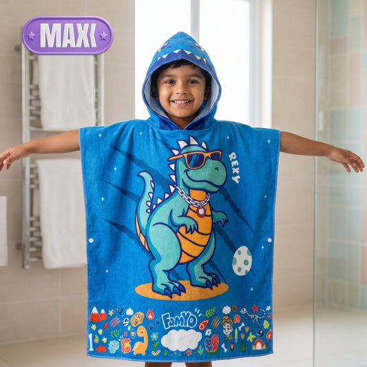Rexy the Dino – Maxx Series Hooded Poncho Towel for Kids | Quick-Dry, Highly Absorbent Microfiber Bath Towel