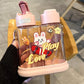 640ml Cute Cartoon Water Bottle Dual Drinks, Portable Aesthetic Transparent Canteen with Straws for Kids