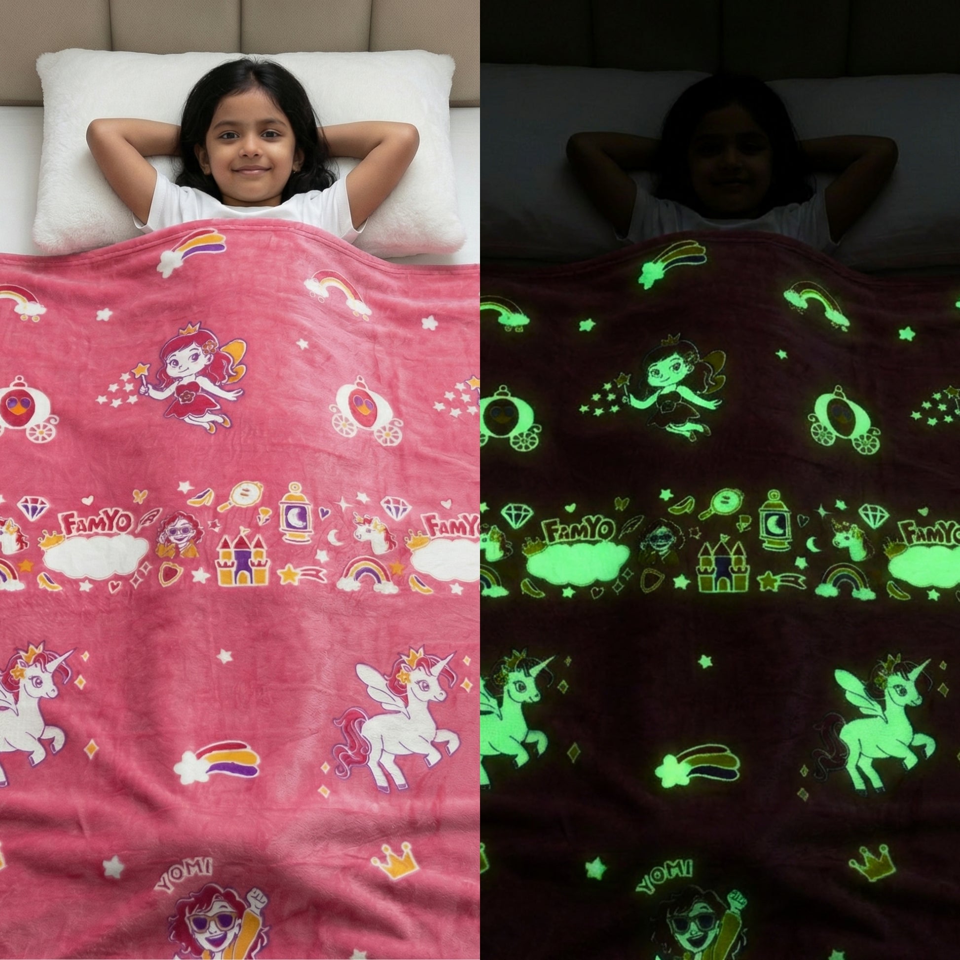Famyo glow in the darkJune the unicorn blanket for kids
