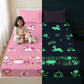 June the Unicorn Glow Bedsheet for Kids | King Size Bedsheet Set | 300 TC Cotton-Blend | Free Pillow Cover