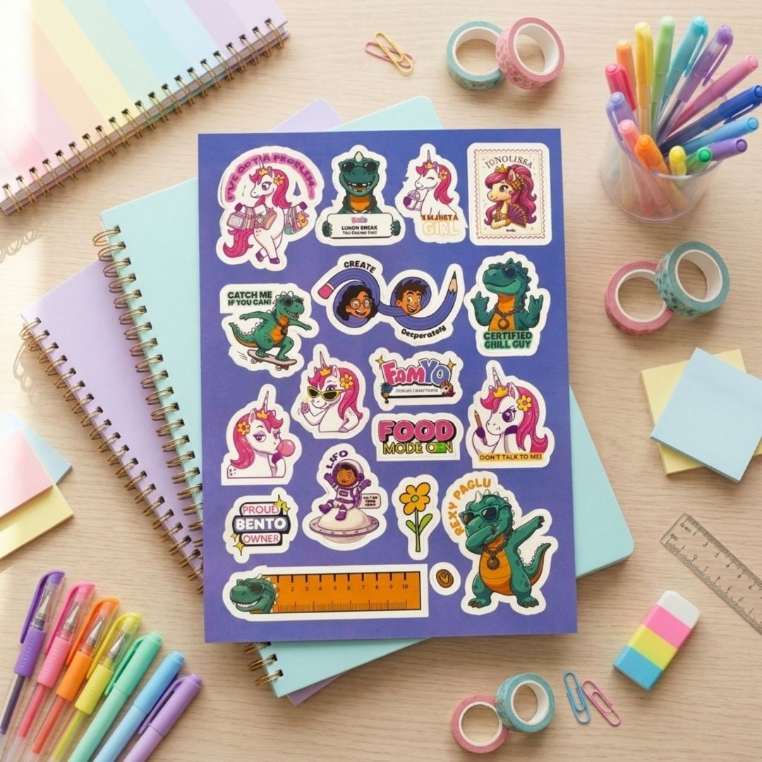 Famyo Kids Sticker Sheets – Fun Famyoverse Stickers for Kids | Rexy Dino & June Unicorn Designs