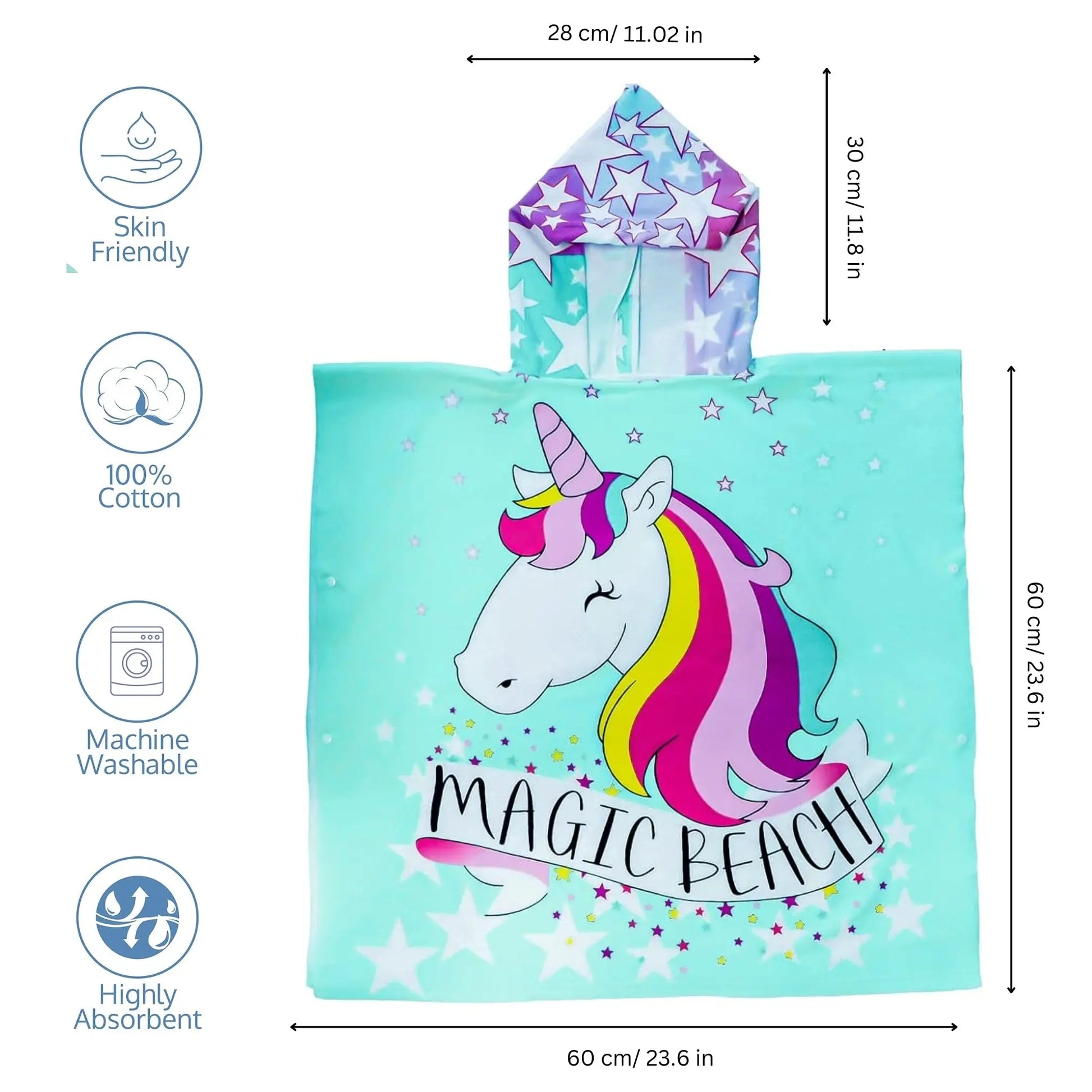 Magic Beach Pink Unicorn Poncho Towel for Kids, 1-7 Years | Perfect for Gifting | Kids Bath Towels Famyo Shop WH