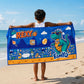 Rexy the Dino kids towel featuring soft quick-dry terry fabric, lightweight absorbent design, 70 × 140 cm size, and ideal for bath, beach, pool, swimming, travel, and everyday use.
