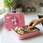 June the Unicorn bento lunch box for kids featuring 3 stainless steel compartments, leakproof design, BPA-free outer body, child-friendly locking clips, organised meal storage, and perfect for school lunches, travel, daycare, and everyday use.