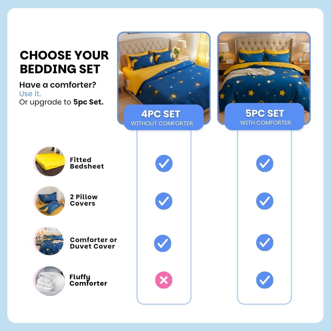 Moon & Star 250TC King Bed Sheet Set (Set of 4 or Set of 5)