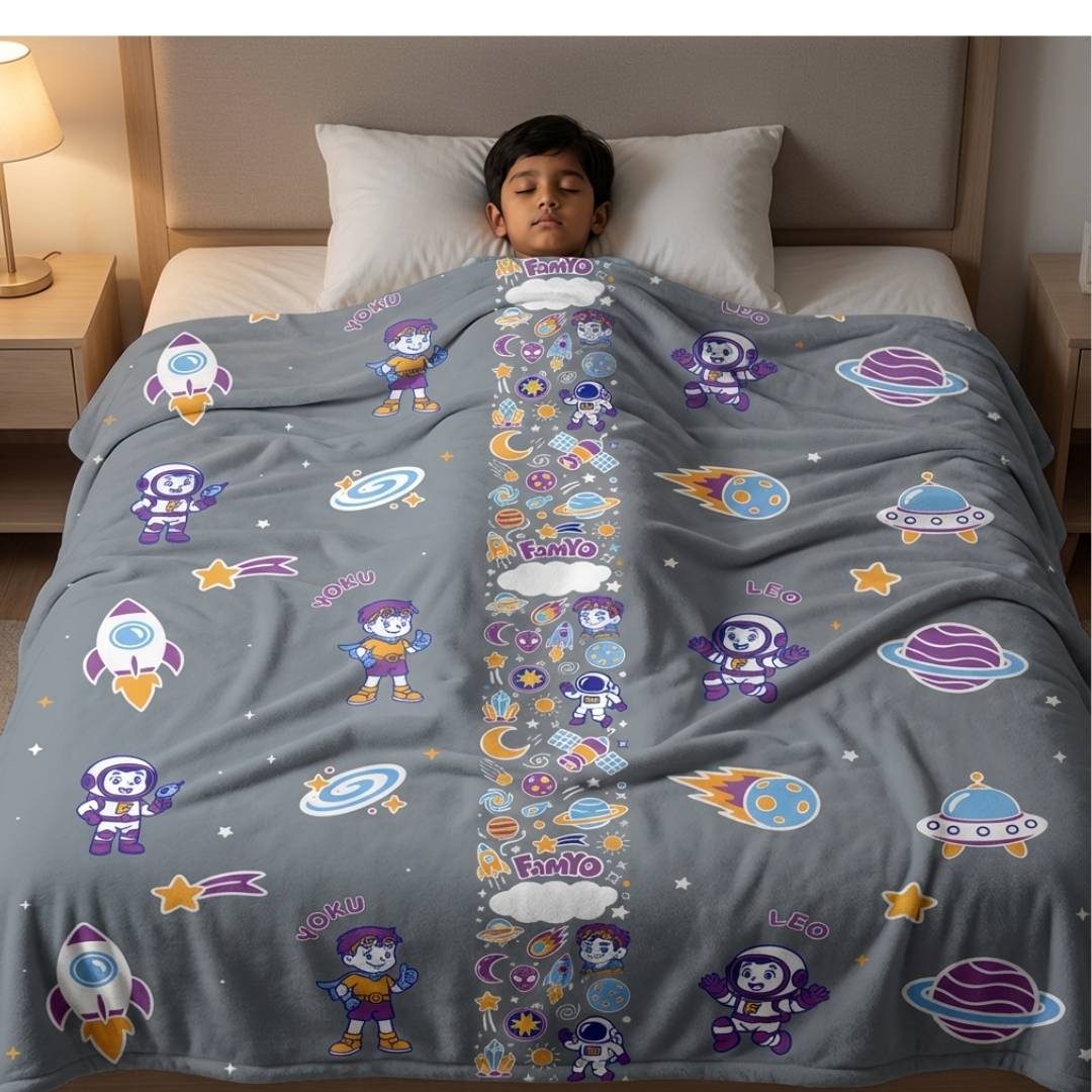 Leo the Astro Glow in the Dark Quilt/Blanket/AC Comforter & Rexy the Dino Hooded Poncho Towel Set for Kids | Glow Maxx & Hood Maxx Series