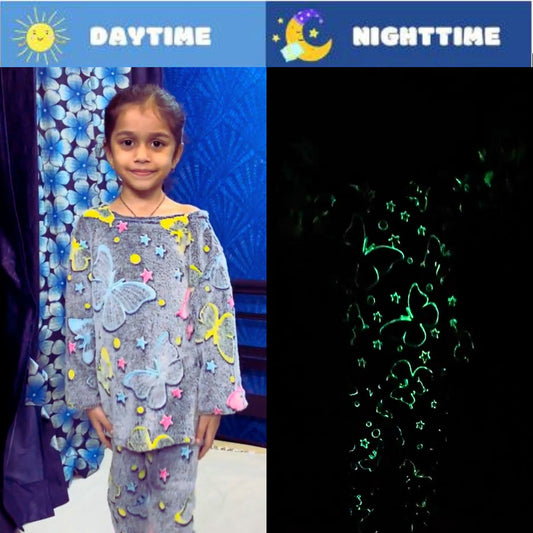 Butterfly Glow in the Dark Night Suit for Kids | Cute and Cozy Bedtime Sleepwear Jersey Pyjama Sets for Boys and Girls 5-9 years