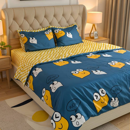 Cute Smiles 250TC King Bed Sheet Set (Set of 4 or Set of 5)