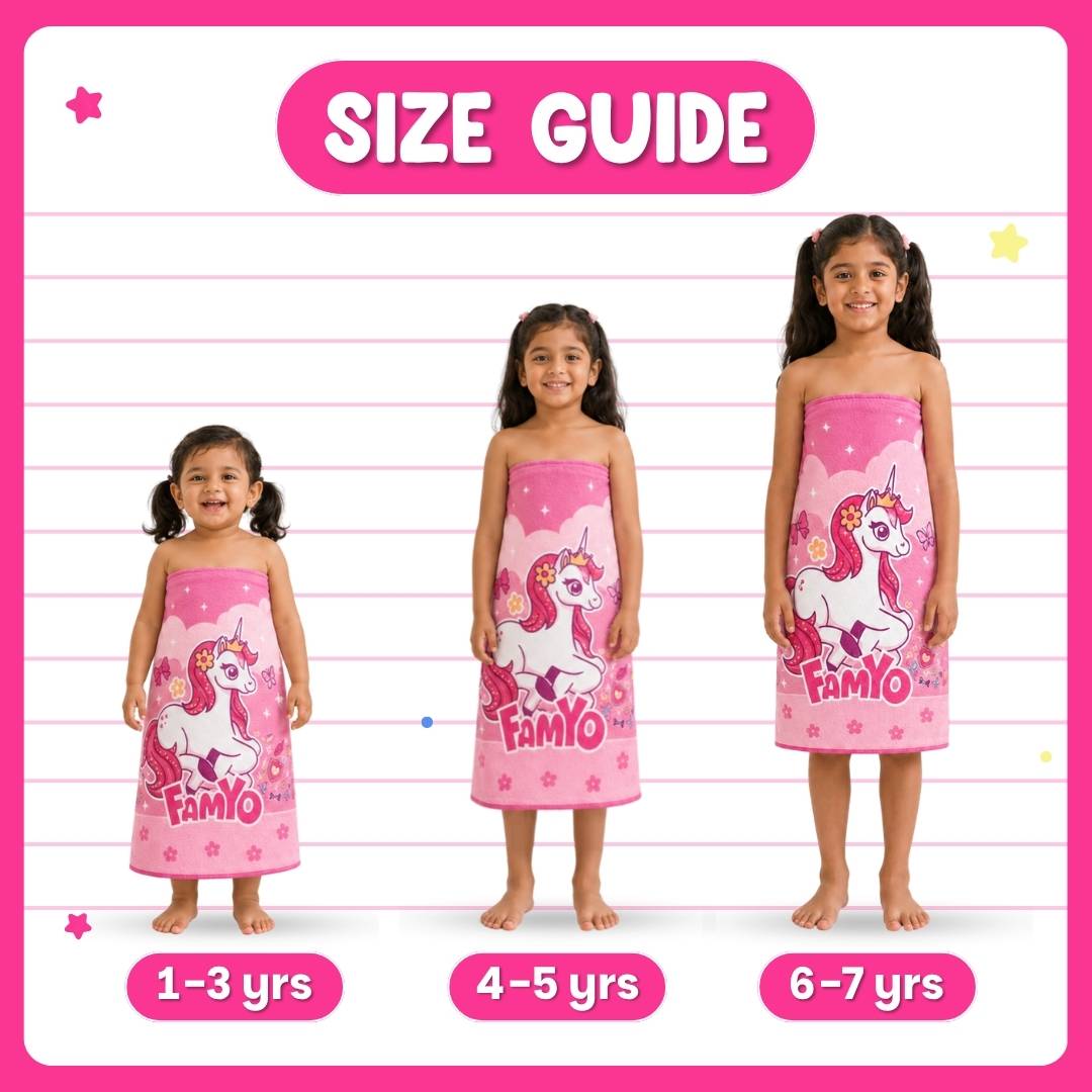 Famyo June the Unicorn Flat Towel for Kids made with premium microfiber fabric featuring quick dry technology, lightweight and travel friendly design, fade resistant print, soft and highly absorbent for bath, beach, swimming and everyday use.