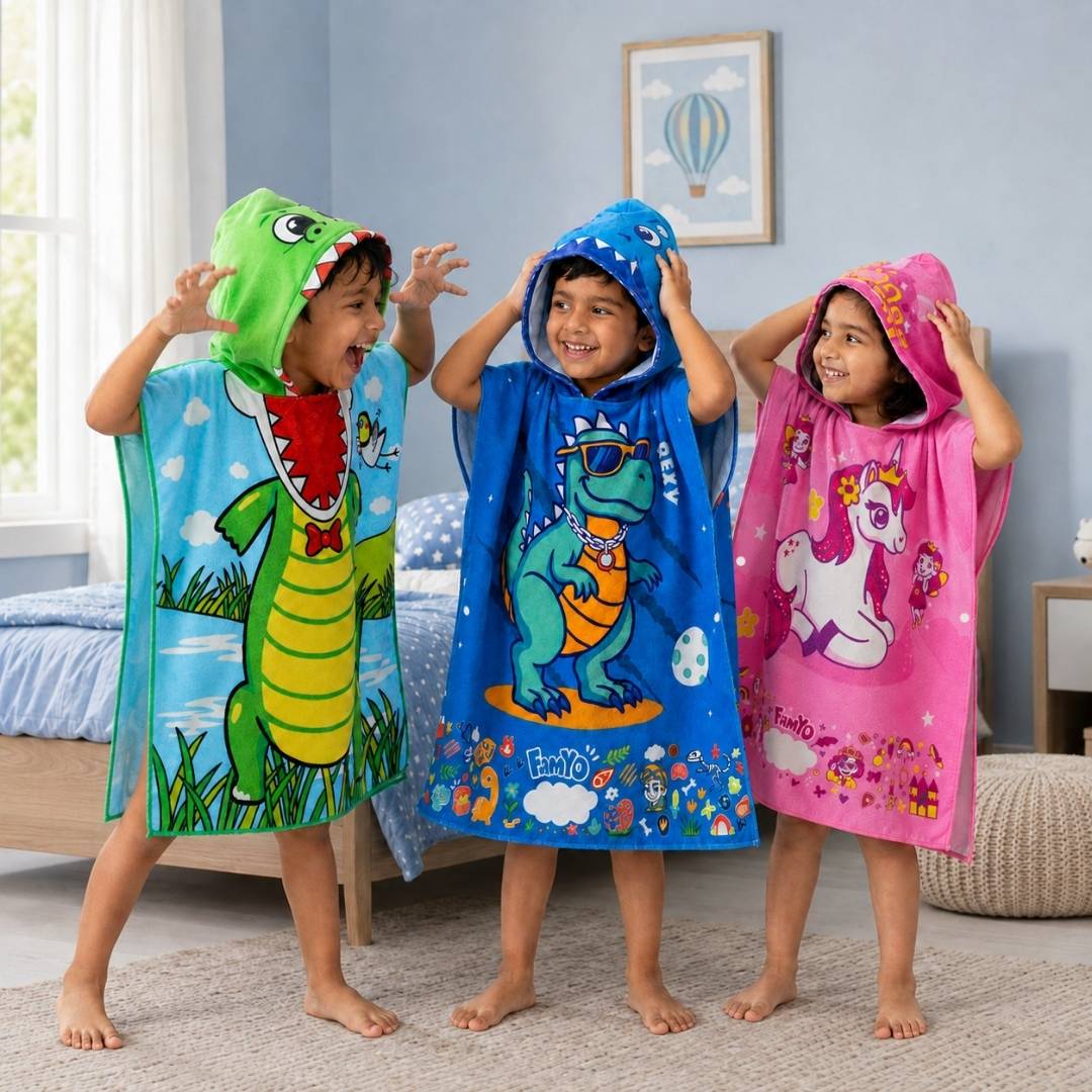 famyo rexy, june and crocdile poncho towel for kids