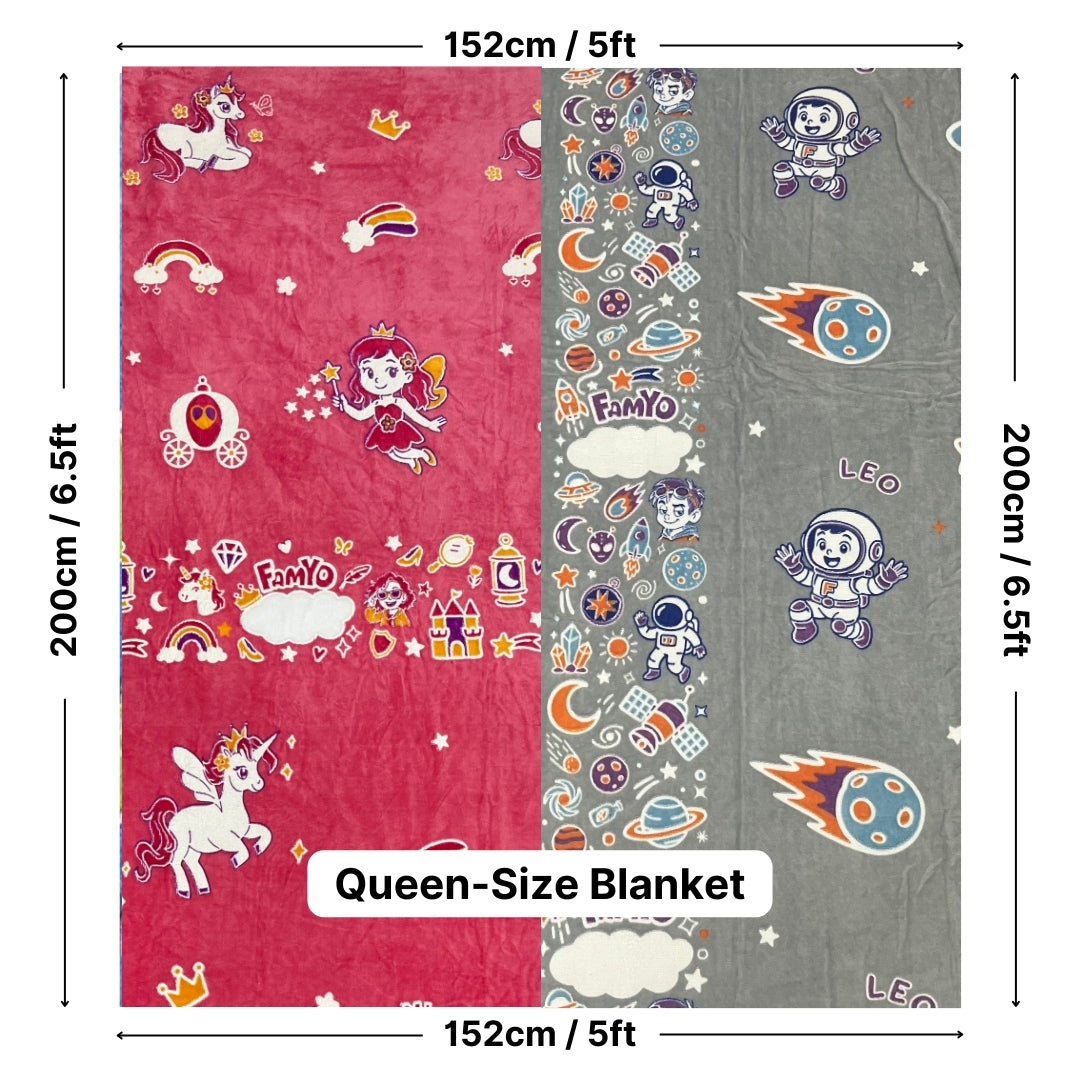 June the Unicorn & Leo the Astro Glow Maxx Blanket, Set of 2 – Glow Maxx Series | Soft Flannel Queen Size AC Blankets, 200×152 cm