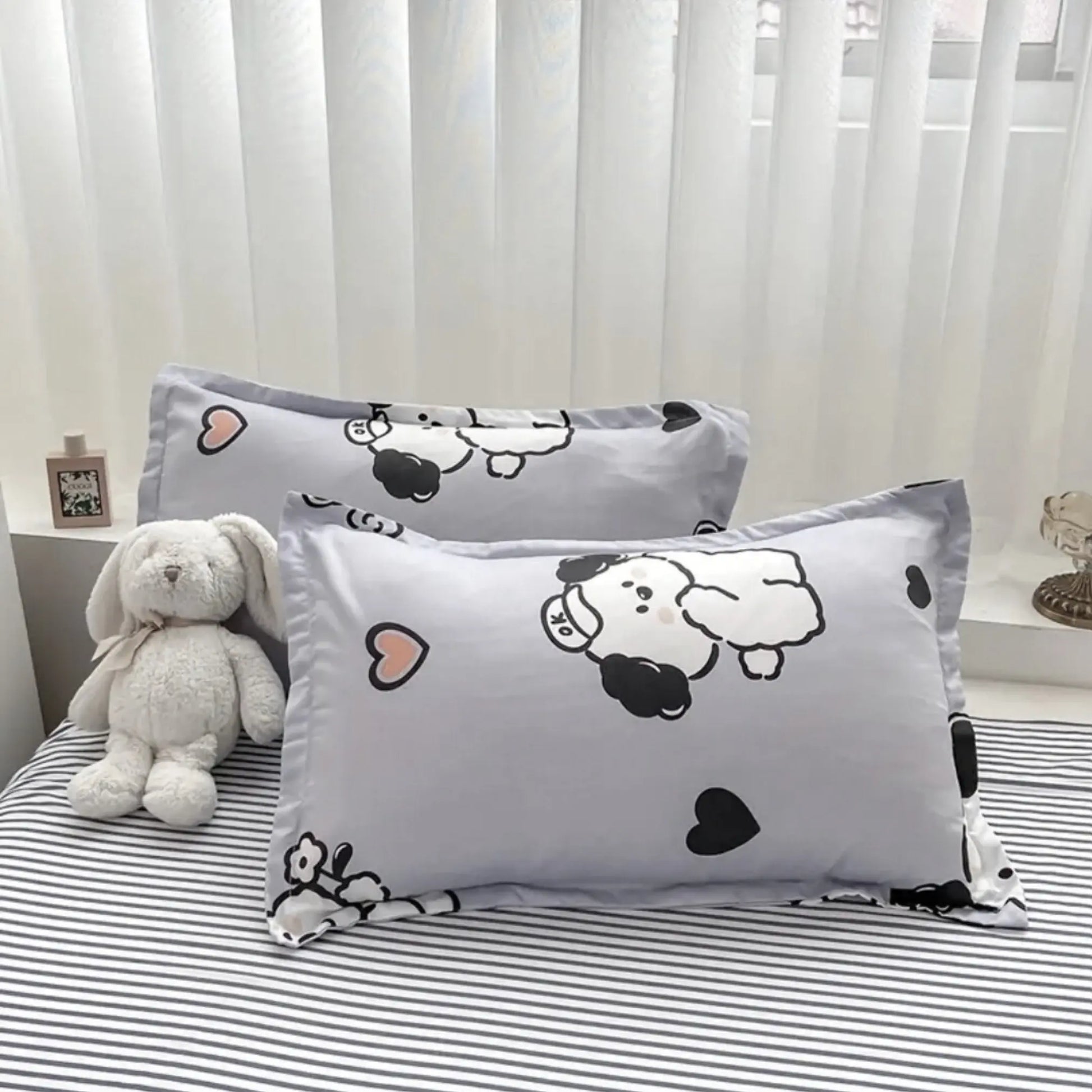 Famyo's Fun and Playful 2X Pillow Covers with Puppy & Flowers print, for all-season comfort