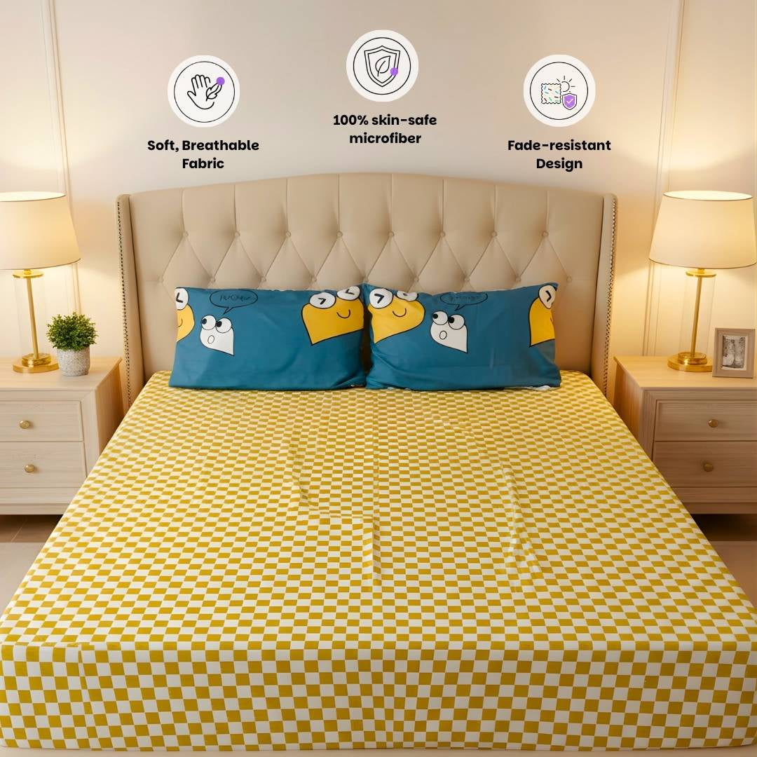 Cute Smiles 250TC King Bed Sheet Set (Set of 4 or Set of 5)