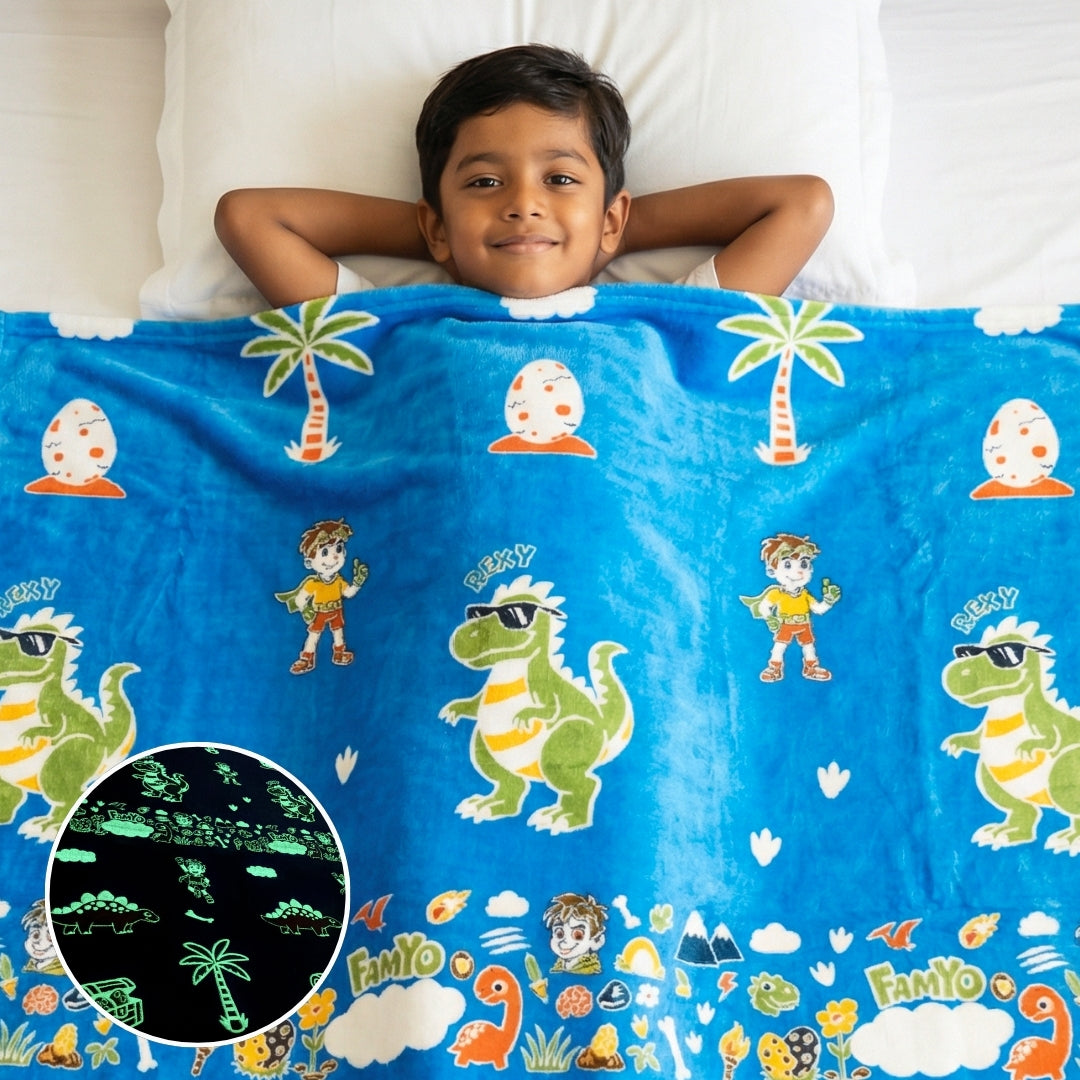 June the Unicorn & Rexy the Dino Glow Maxx Blanket, Set of 2 – Glow Maxx Series | Soft Flannel Queen Size AC Blankets, 200×152 cm