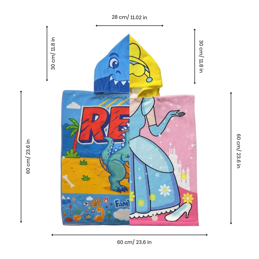 Rexy the Dino & Magical Princess Poncho Towels – Set of 2 | Quick-Dry Microfiber Hooded Towels for Kids (1–7 Years)