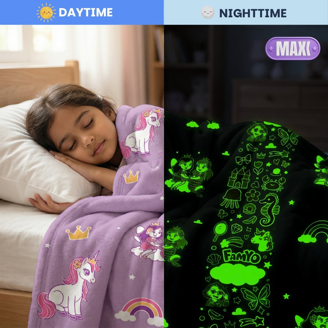 Famyo June Unicorn - Mira Mermaid Glow in the dark blanket - all season blanket for kids 