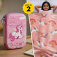 Famyo Fairy Unicorn Hard Shell Pencil Pouch & Glow in the Dark Quilt/Blanket/AC Comforter Gift Set for Kids | Queen Size