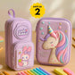 Famyo School Supplies Bundle – Pink Rabbit Pencil Pouch for Girls + Pink Unicorn Pencil Case for Girls | 3-Compartment Zipper Pouch + Hard Shell Pencil Box