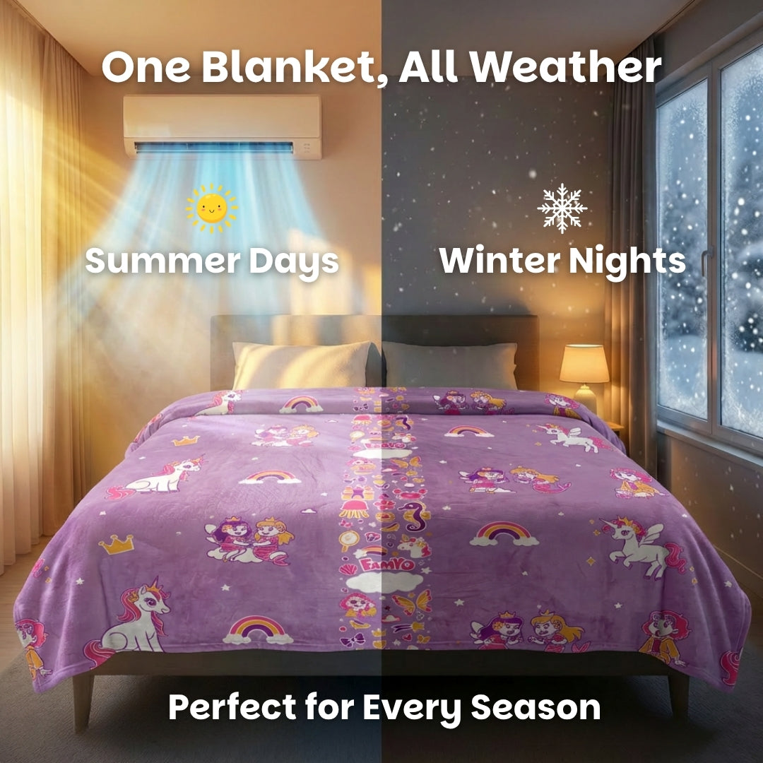 Famyo June Unicorn - Mira Mermaid Glow in the dark blanket - all season blanket for kids - all season - ac blanket