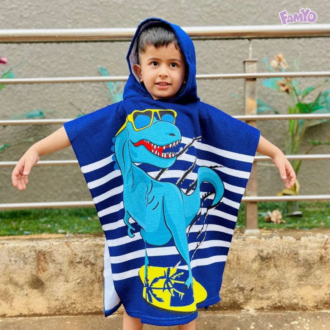 Wearing Kids Hooded Astro Dino Poncho Towel, Set Of 100